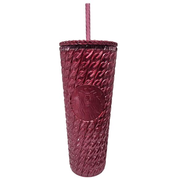 Starbucks 2024 Chained Link Raspberry Burgundy Red Venti 24 OZ Tumbler NWT - Picture 1 of 6